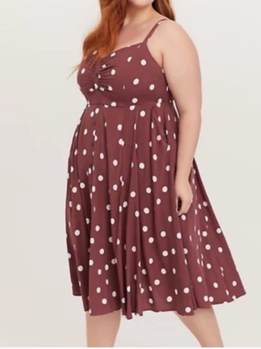 Torrid Mauve Polka Dot Button Front Dress Smocked Back 2X